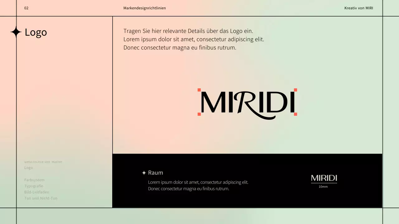 Einfache Markendesign-Richtlinien mit einem schwarzen Linienmotiv auf einem pastellfarbenen Hintergrund