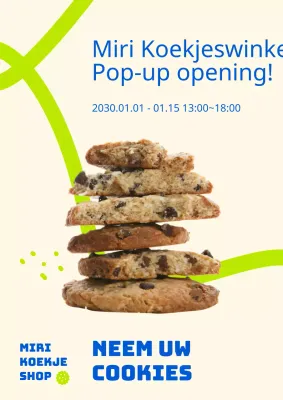 Cookie Shop pop-up met een lijntekeningconcept in contrasterende kleuren blauw en chartreuse