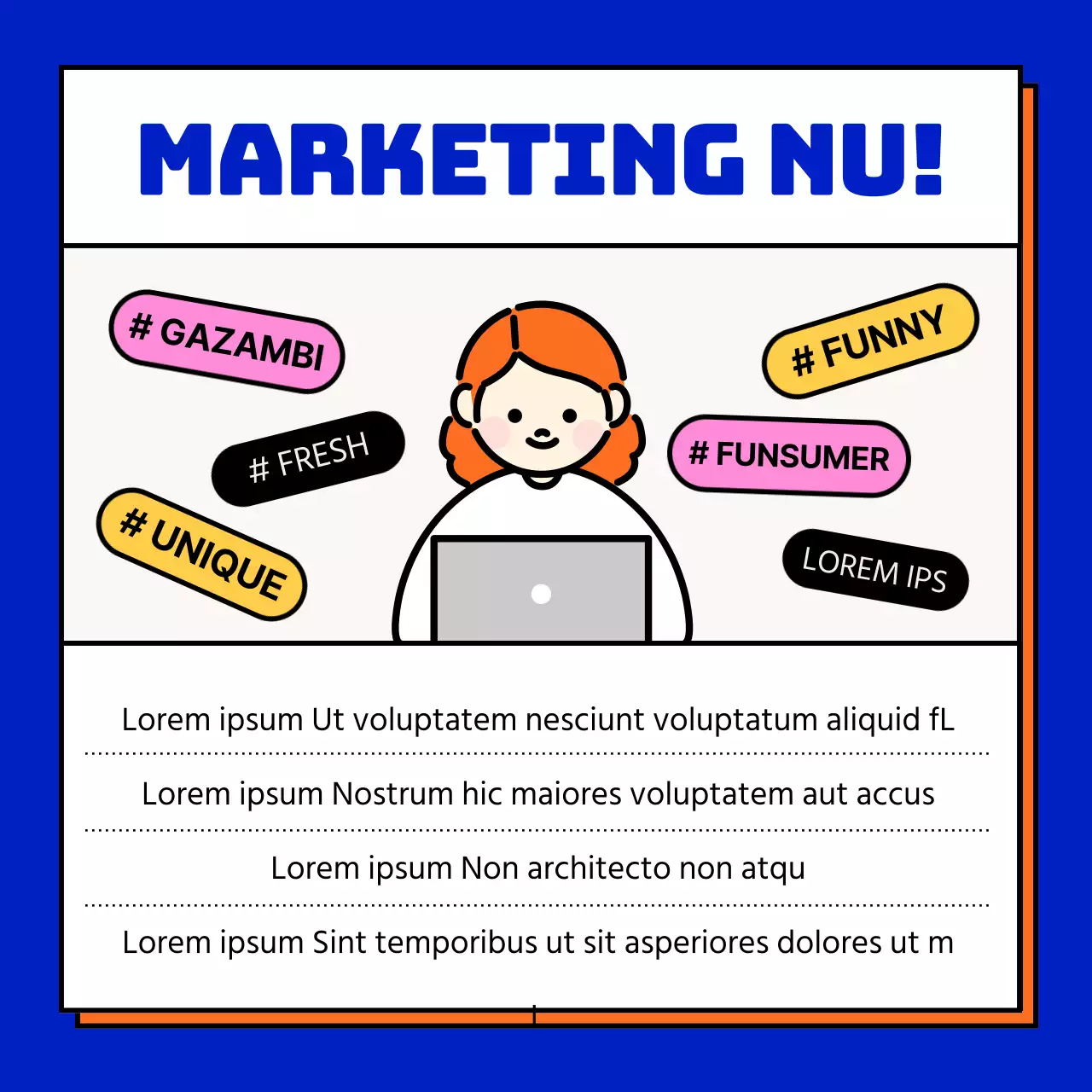 Blauw en oranje vierkant frame leuke marketing