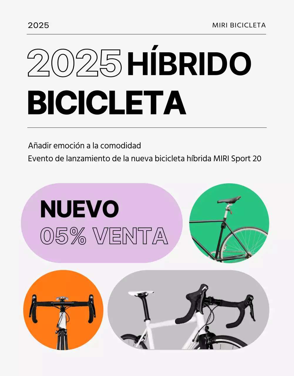 Evento en bicicleta con fondo gris y líneas limpias