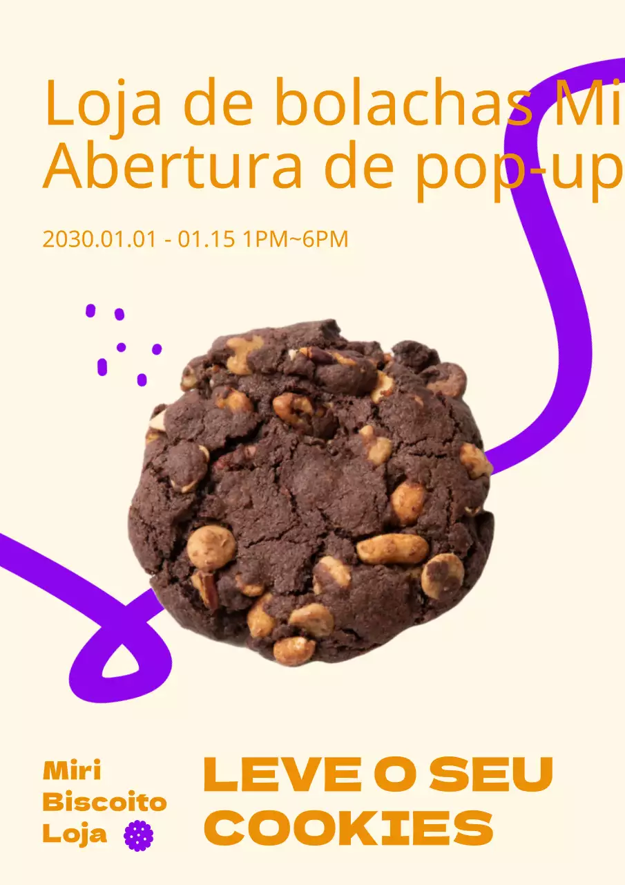 A loja pop-up Cookie Shop abre com um conceito de desenho de linhas em cores contrastantes de amarelo e roxo