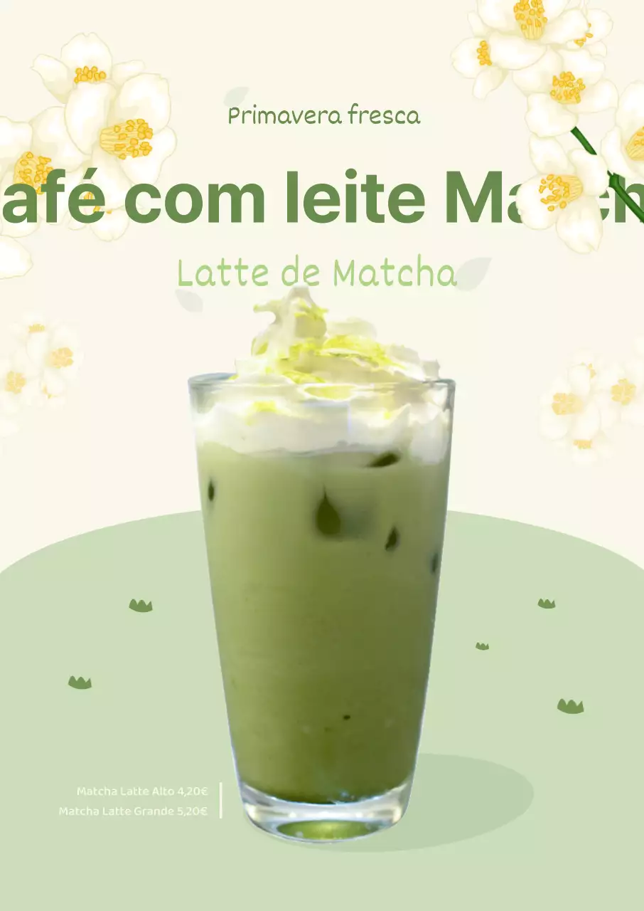 Cartaz de matcha latte inspirado na primavera