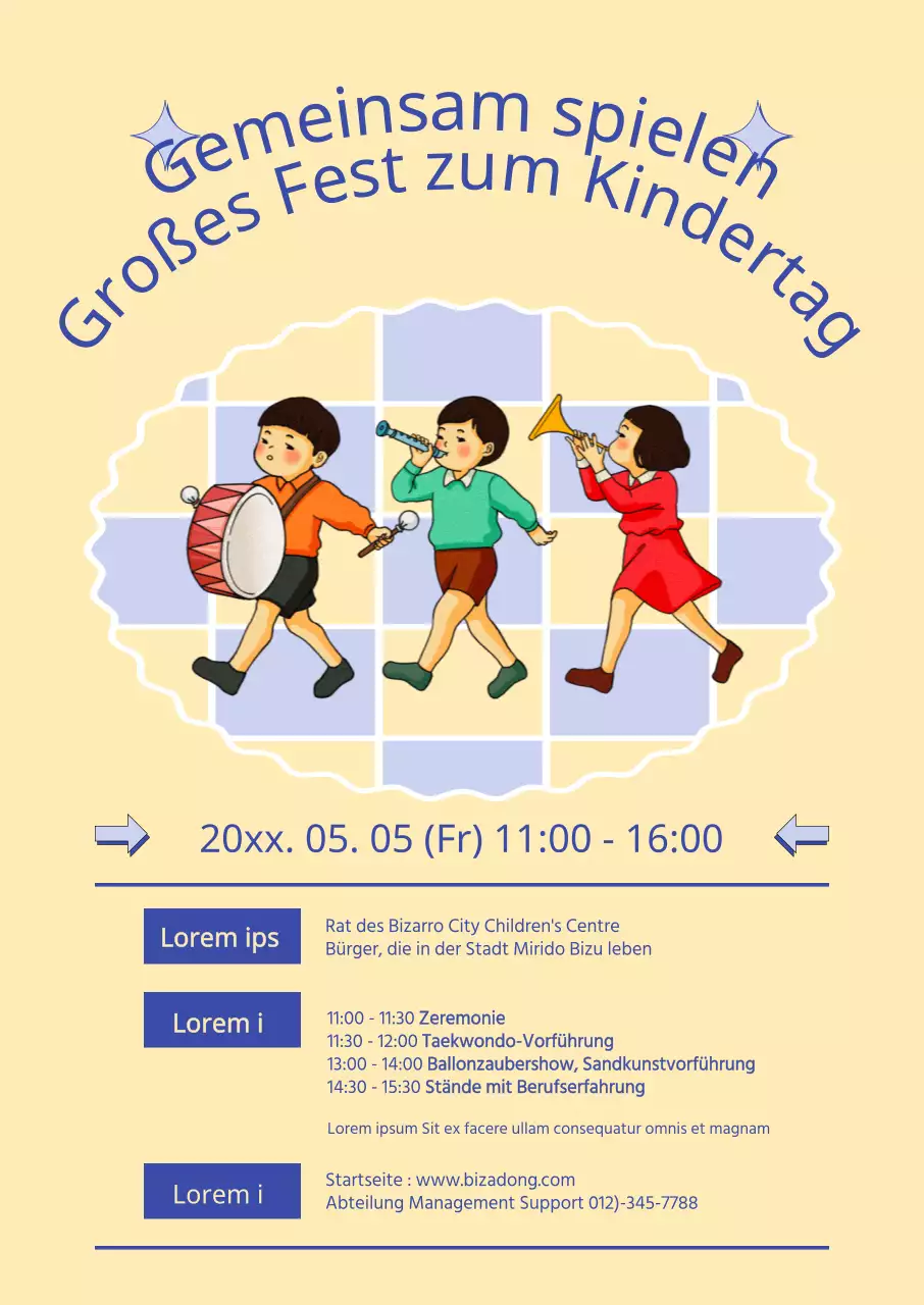 Feier zum Kindertag mit gelbem Hintergrund und Retro-Atmosphäre