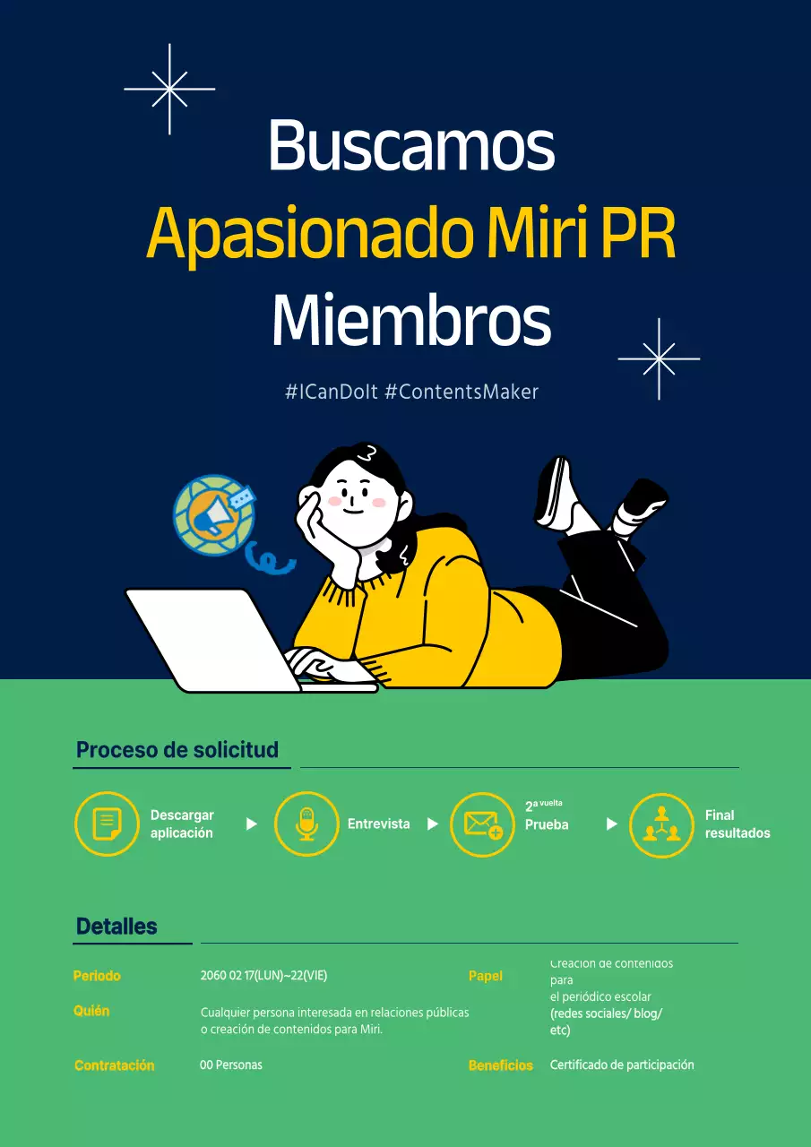 Verde azul marino amarillo estudiante universitario ilustración oferta de empleo