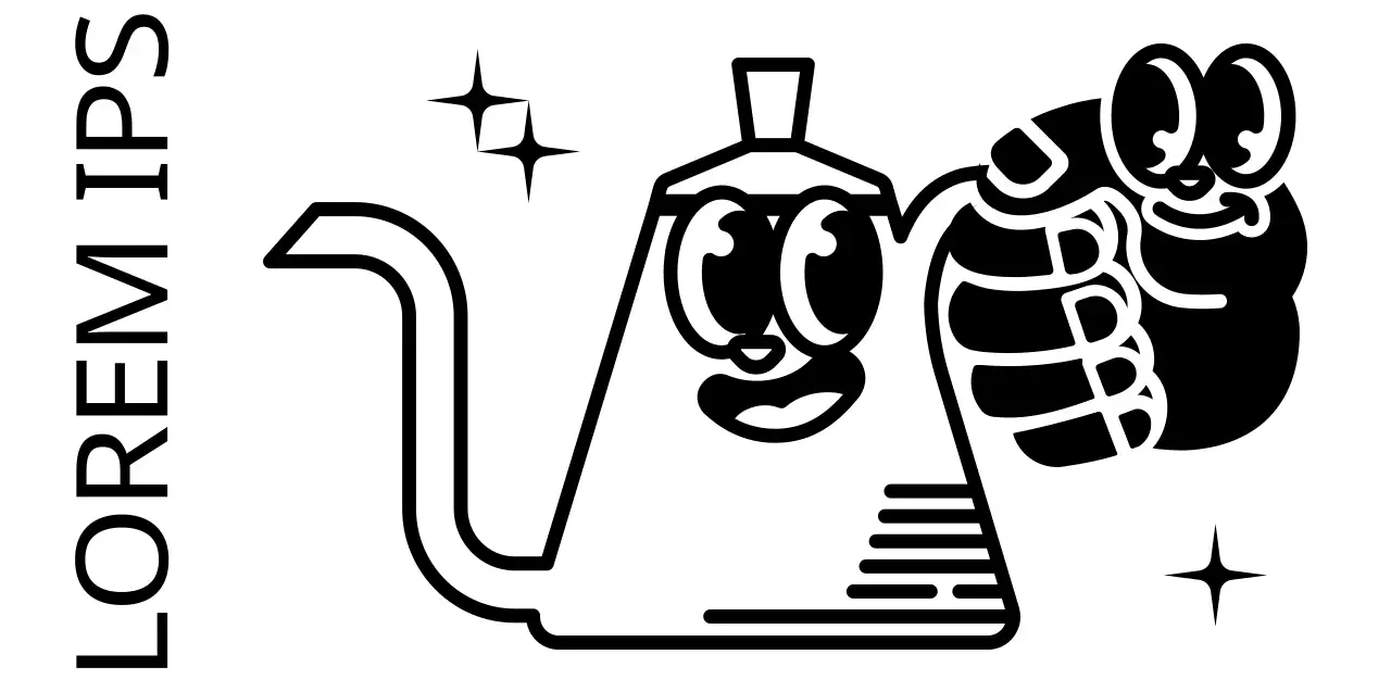 Combinação de texto e carácter de cafeteira gira e moderna em preto e branco Estilo de logótipo para promoção e promoção de café