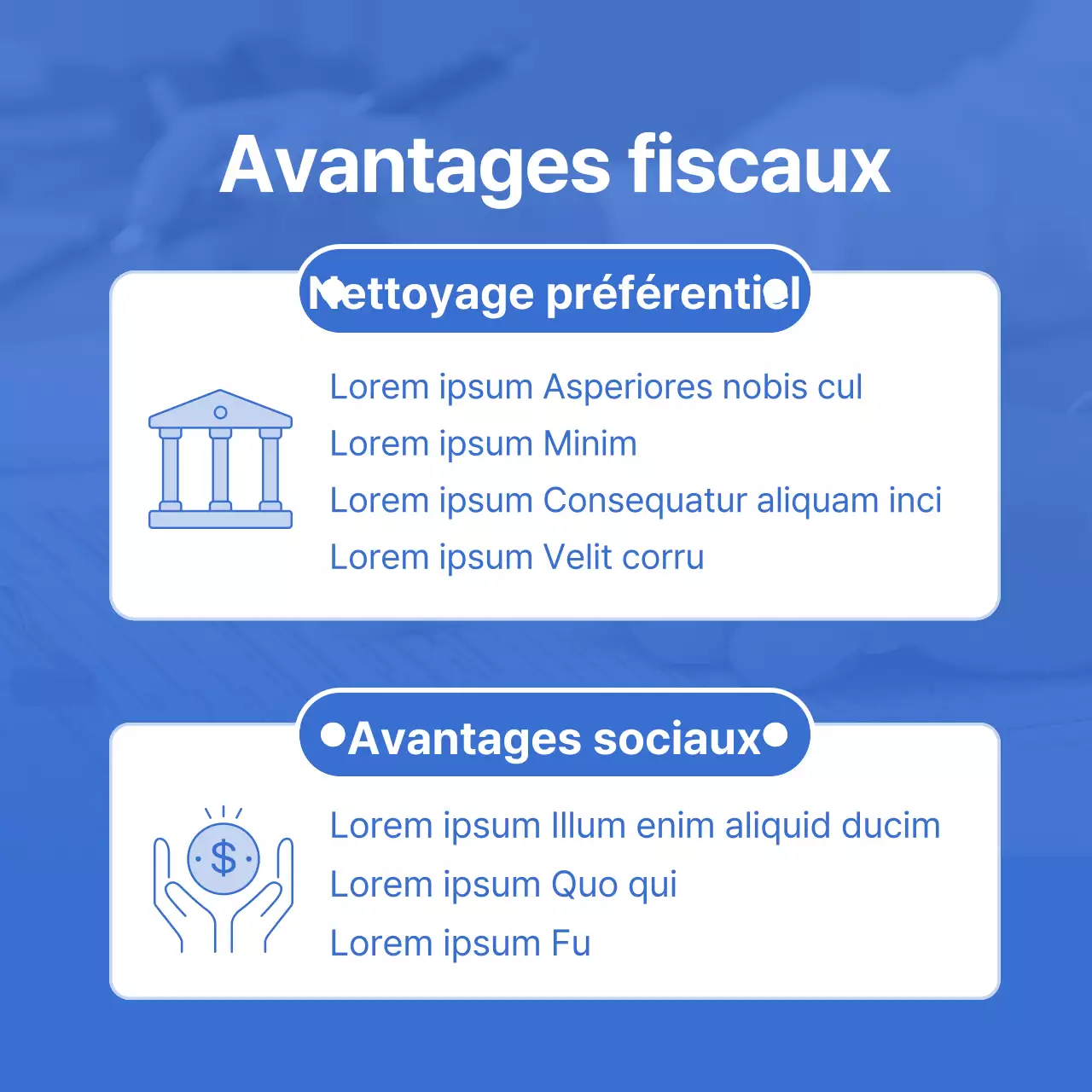 Informations sur les offres de la journée des impôts surlignées en bleu Illustrations propres
