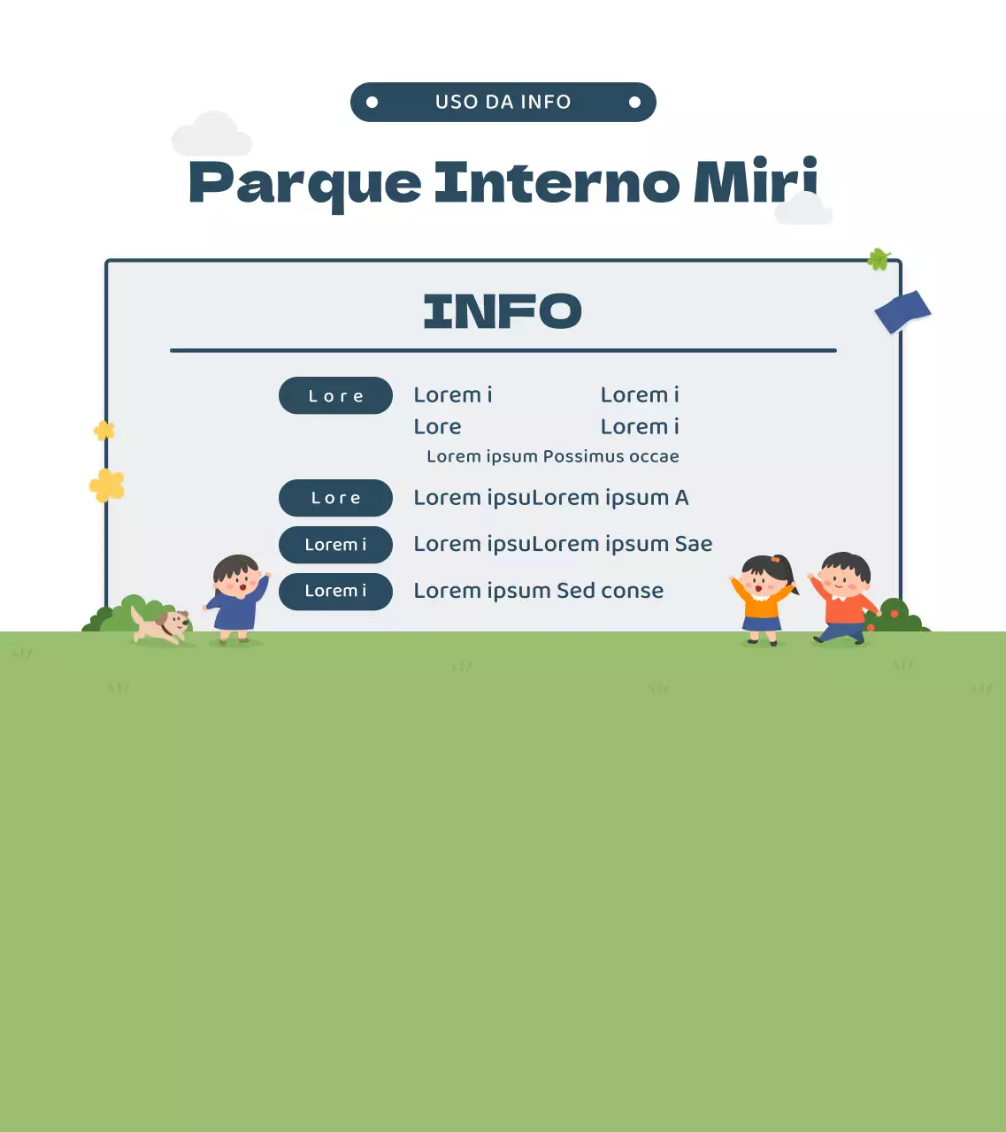 Ilustração gira em azul marinho e verde Informações sobre parques infantis interiores