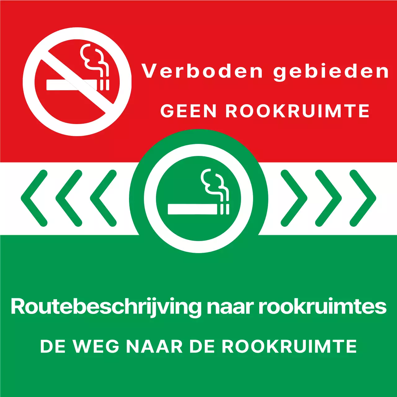 Eenvoudige, schone sigarettenpictogram en tekstcombinatie in groen en rood Lay-outstijl Routebeschrijving