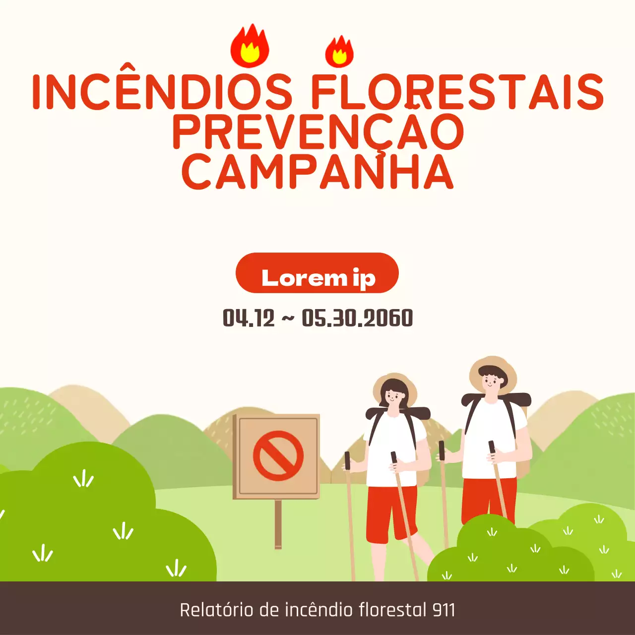 Aviso de prevenção de incêndios florestais ilustrado com pormenores em vermelho