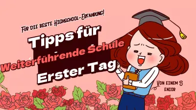 High-School-Eingang Vorbereitung Informationen in rosa braun humorvolle Illustration Konzept