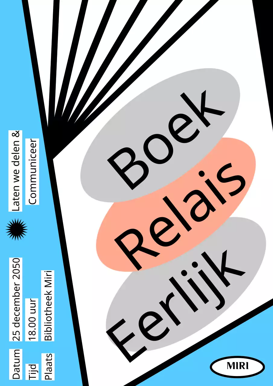 Relaisaankondiging lezen met een open boek op een blauwe achtergrond