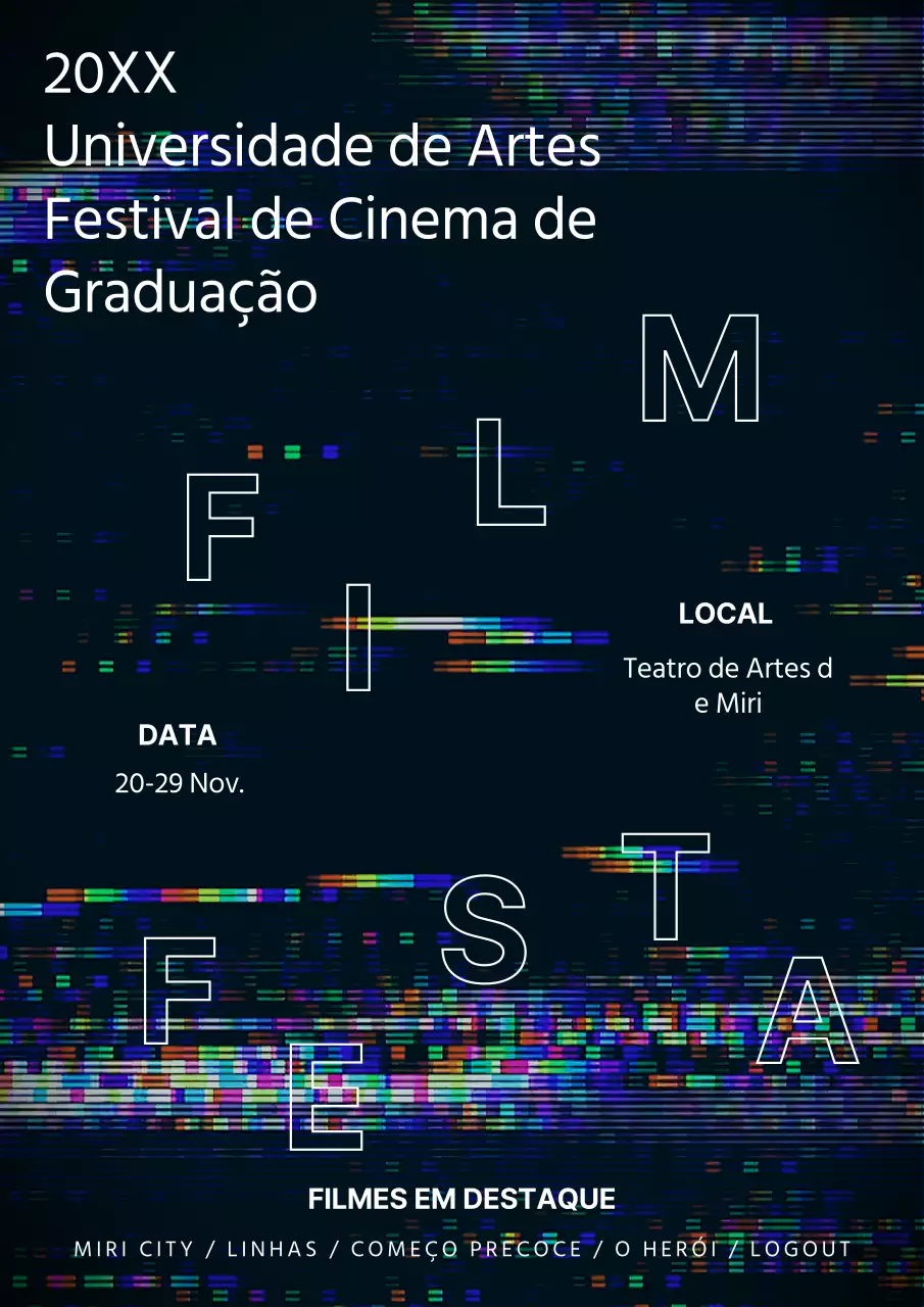 Efeito de falha de filme com tema preto Festival de Cinema de Graduação