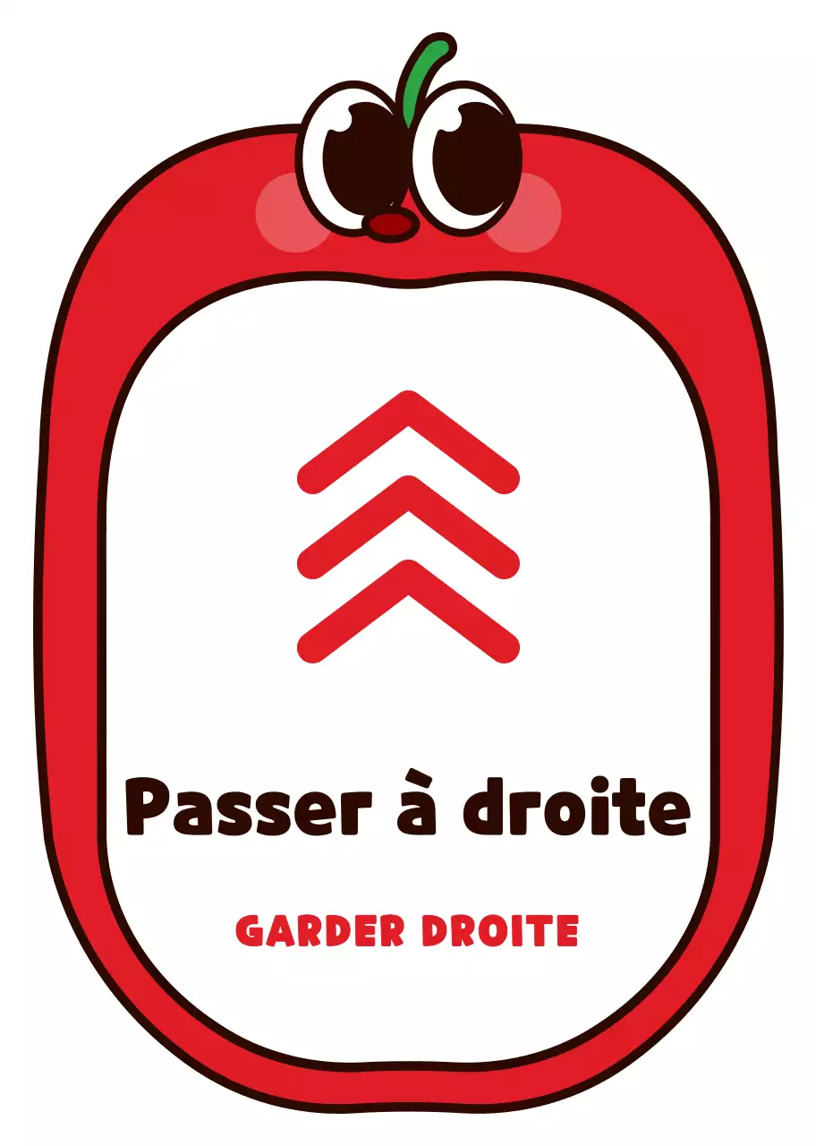 Mignon personnage de pomme rouge et noire, cadre de style instructions de droit de passage