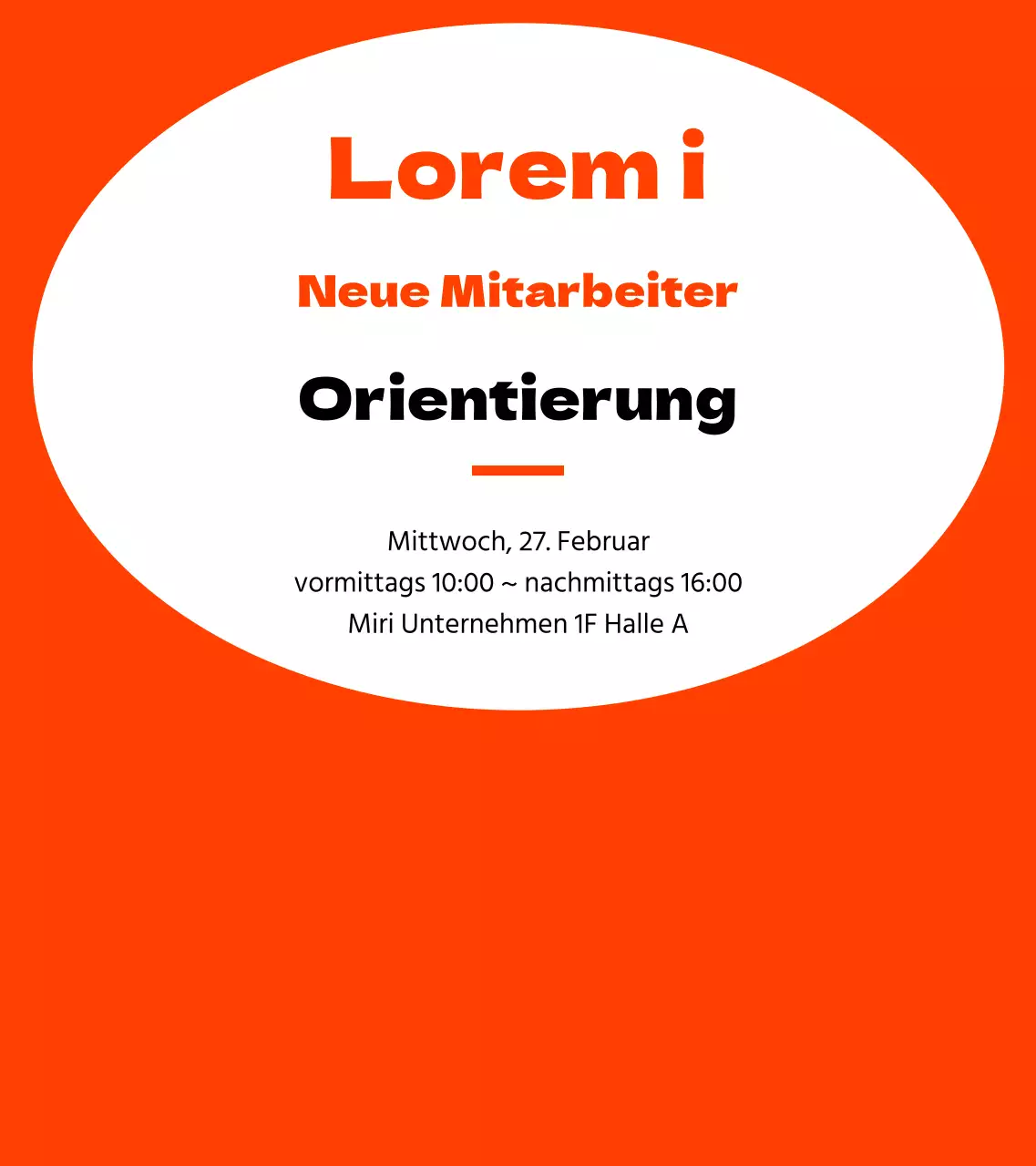 Einfacher Rahmen in Orange und Schwarz für Informationen zur Orientierung neuer Mitarbeiter