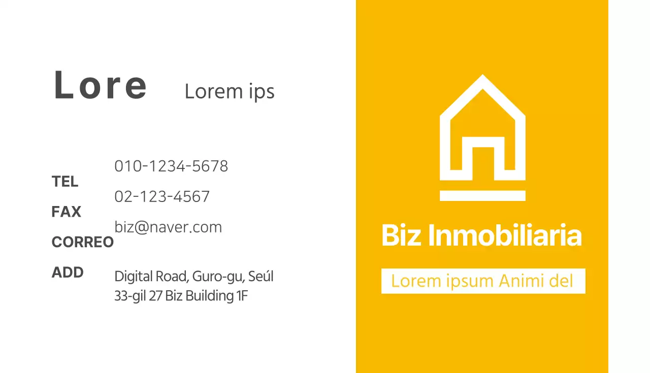 Tarjeta de visita de agente inmobiliario con logotipo amarillo