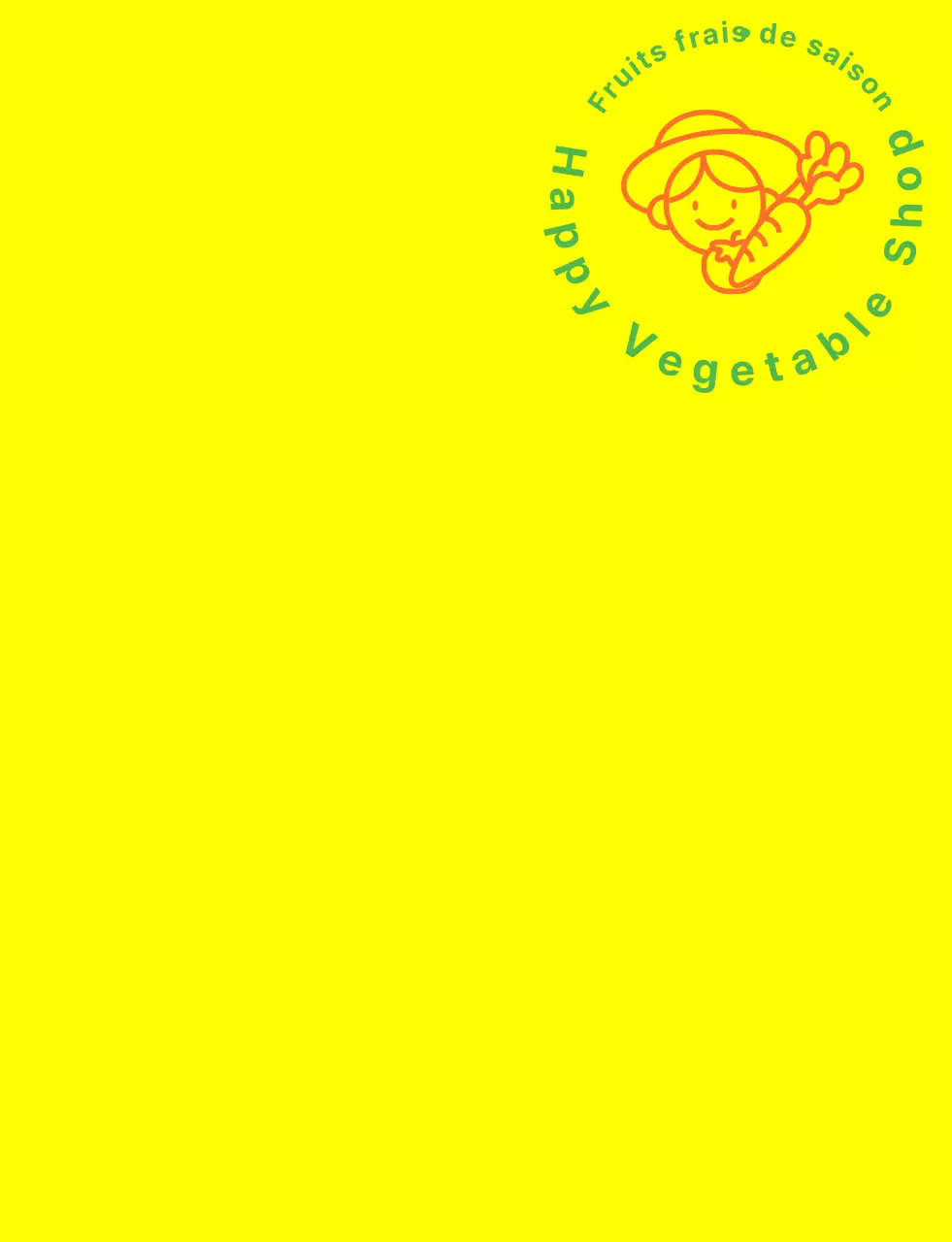 Gilet de magasin de légumes avec illustration linéaire simple en jaune, vert et orange