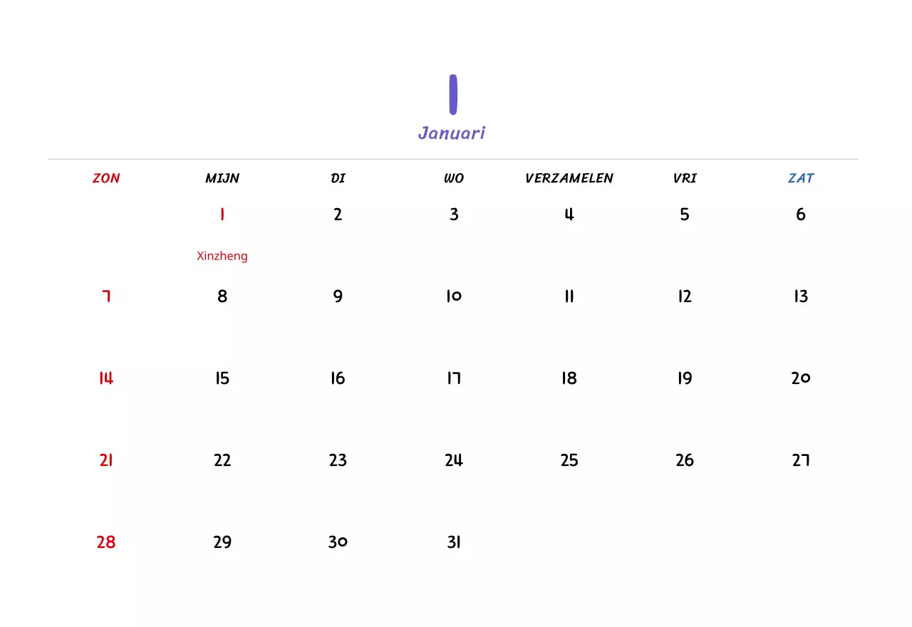 Nieuwjaarskalender met schattige illustraties