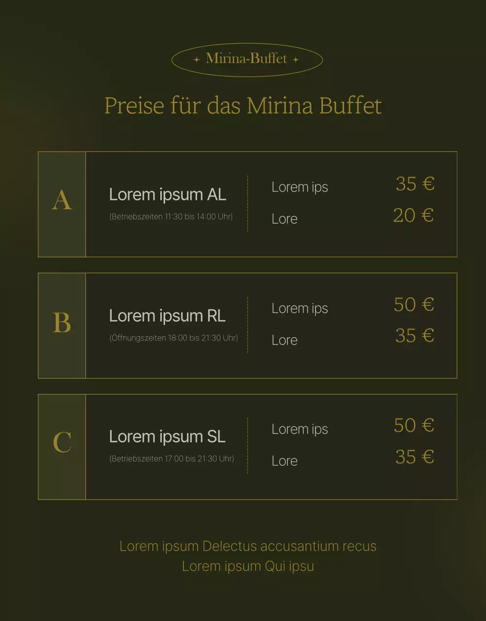 Förderung der gehobenen Hotelgastronomie in dunklen Grün- und Goldtönen