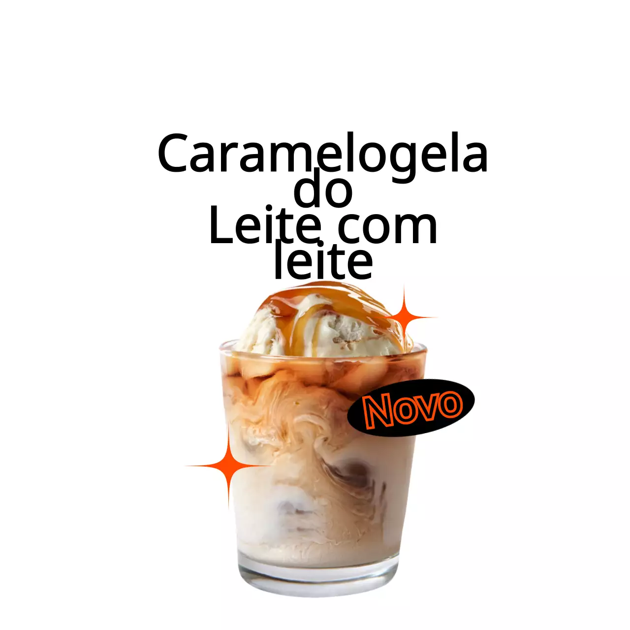 Um café de conceito moderno em preto e vermelho com um sinal de novo produto com uma fotografia do menu atual e o nome do menu.