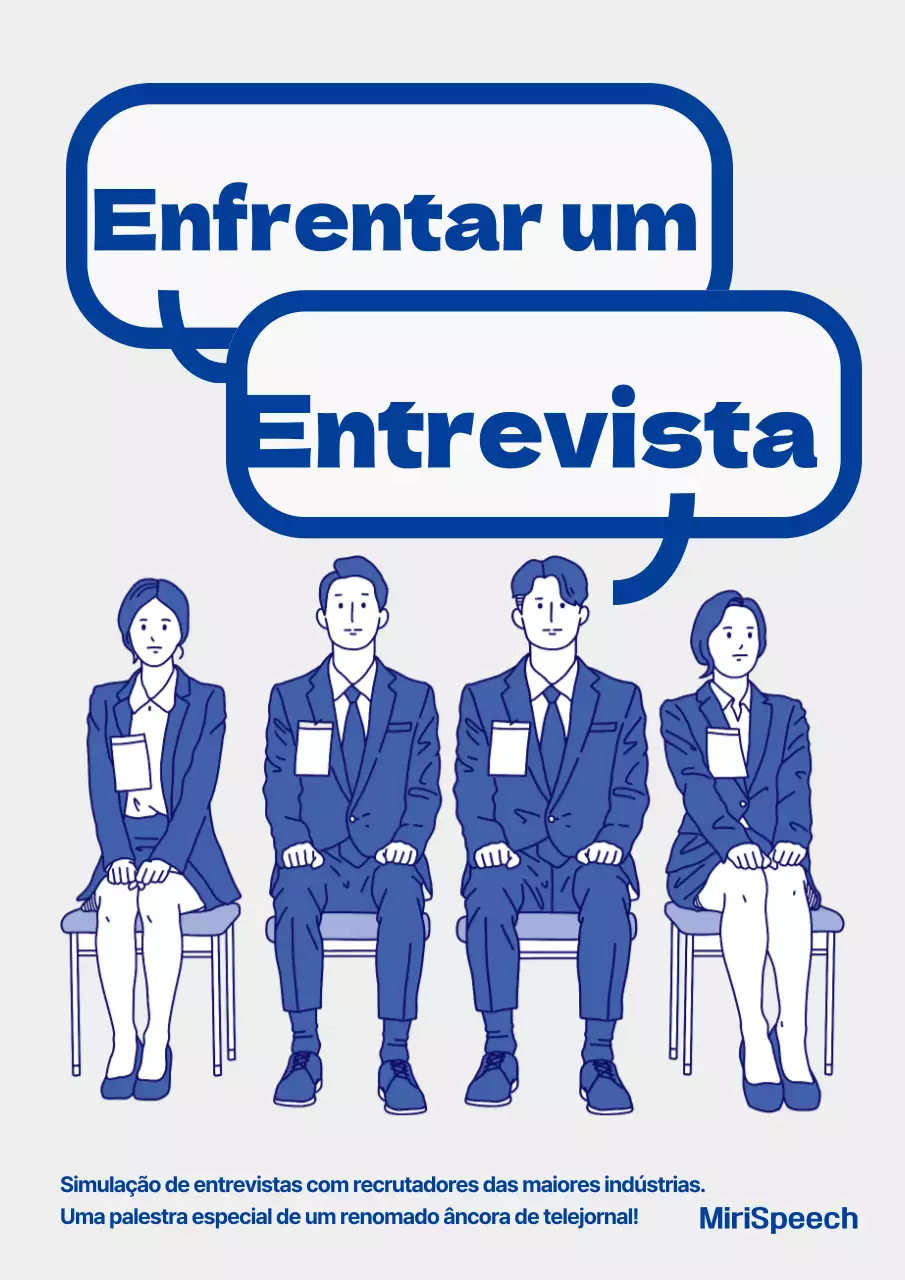 Discurso de entrevista simples ilustrado a azul e cinzento para a escola