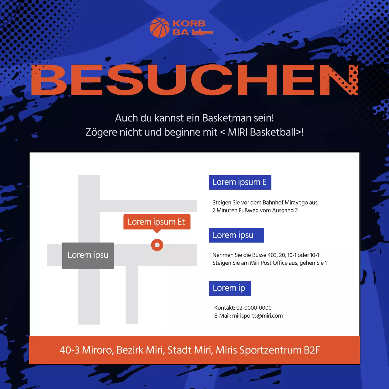 Rekrutierung für das blau-orangefarbene Basketballteam des Sportscentre