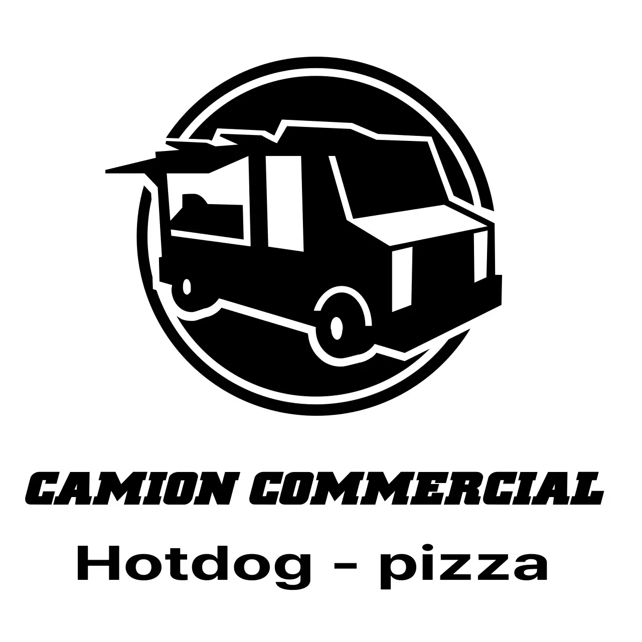 Concept de food truck avec un simple logo noir illustrant le camion