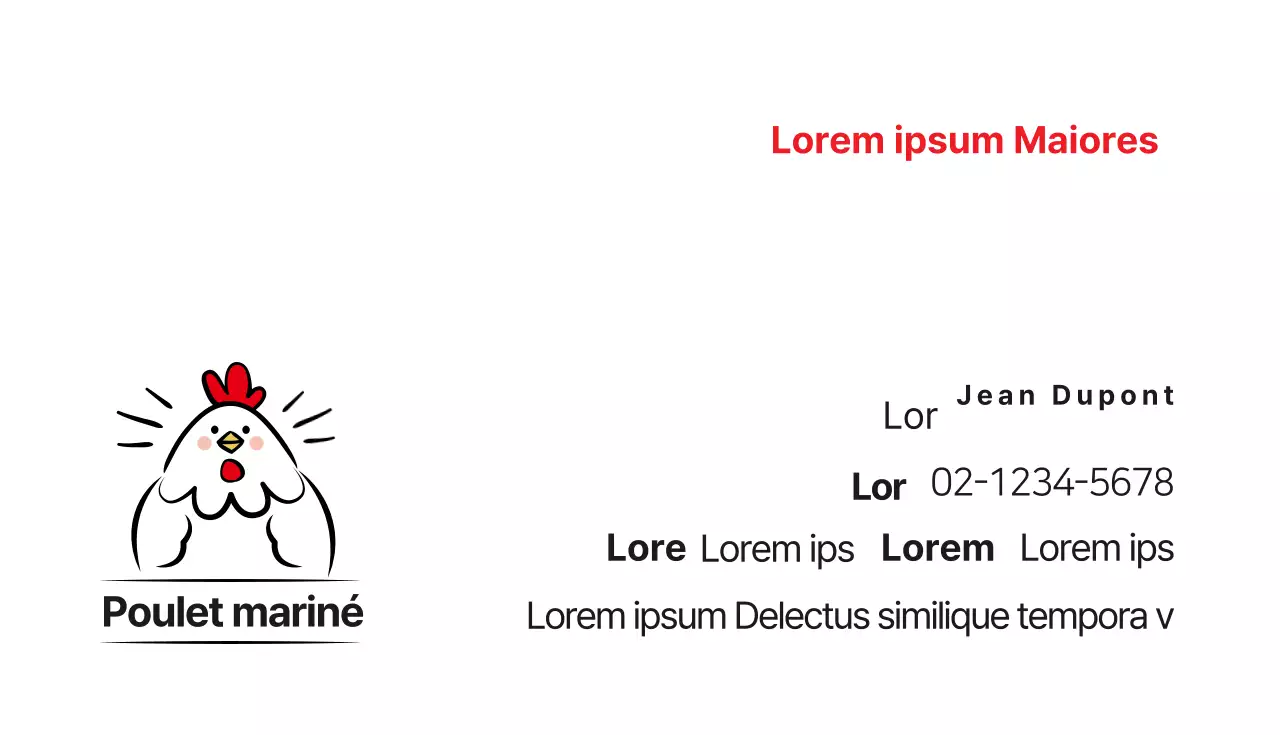 Carte de visite rouge, noire et illustrée d'un poulet