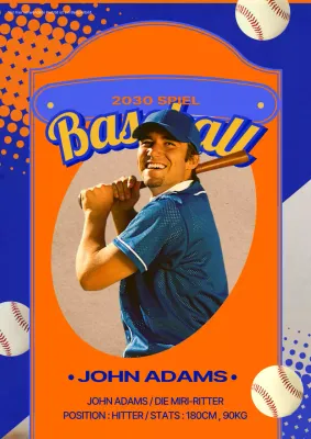 Ein Werbeartikel im Retro-Look mit einem Baseballspieler auf blauem und orangefarbenem Hintergrund