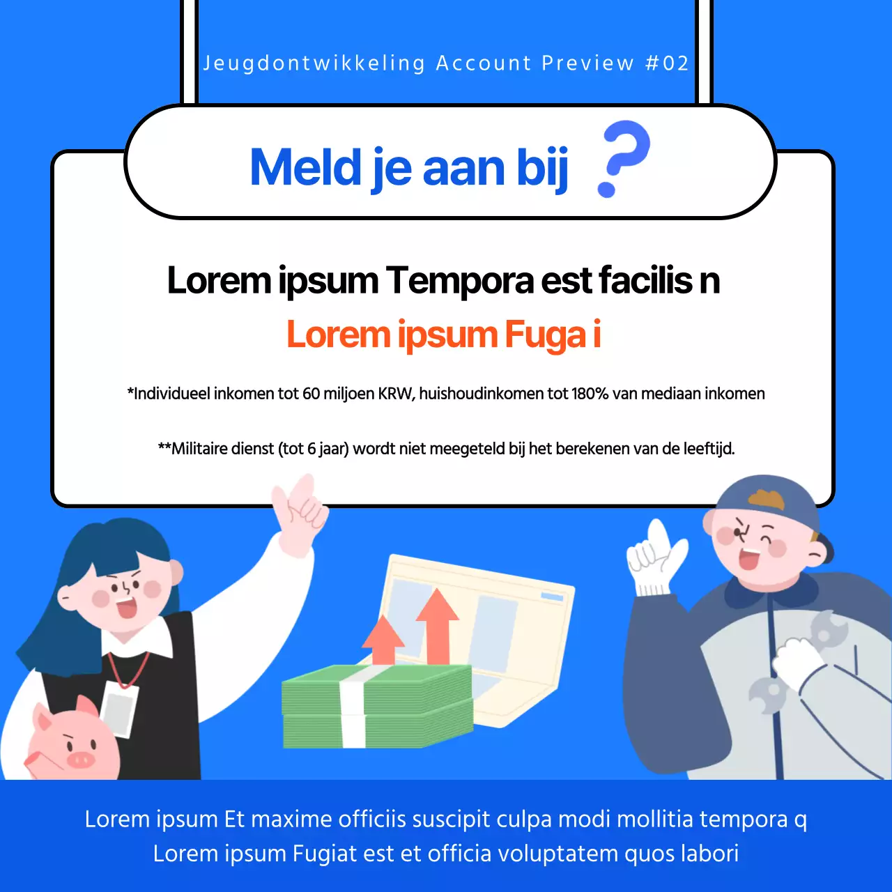 Blauw-wit geïllustreerd promotiemateriaal voor de jongerenversnellingsrekening