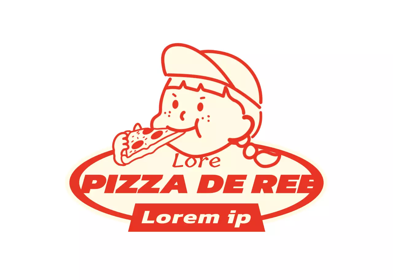 Logo d'une pizzeria avec une jolie illustration rouge et jaune
