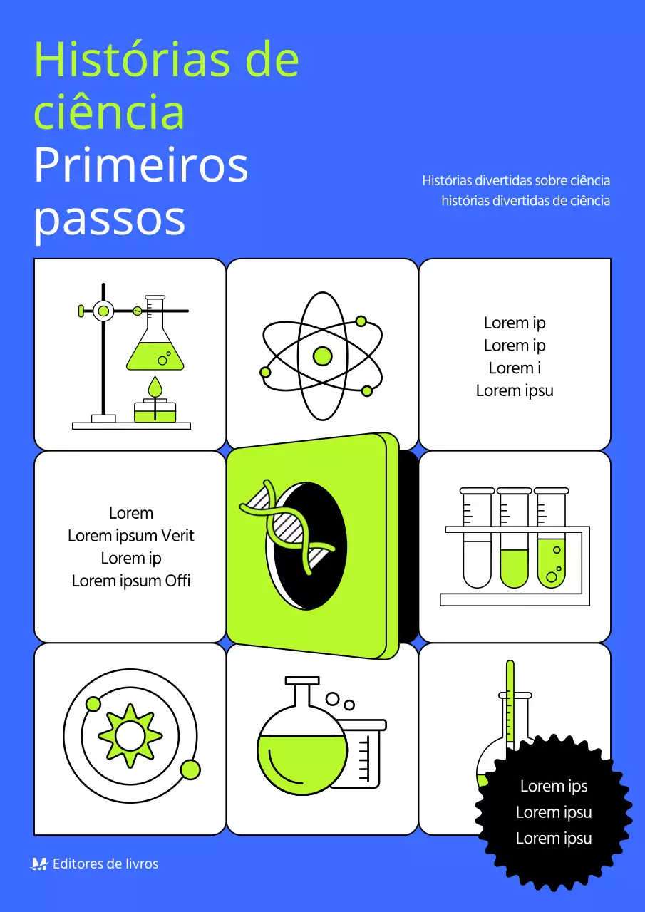 Um livro de ciências limpo com ferramentas de laboratório azuis em destaque