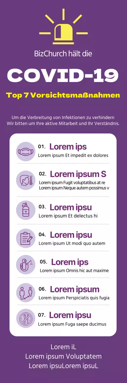Ein lila, sauberer Leitfaden zur COVID-19-Prävention