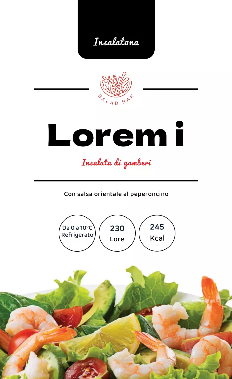 Etichetta alimentare per insalata nera rossa con foto