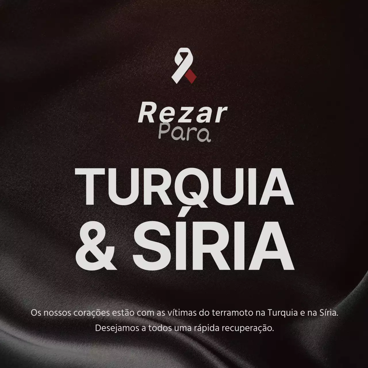 Texto de condolências pelos danos causados pelo terramoto em fundo preto