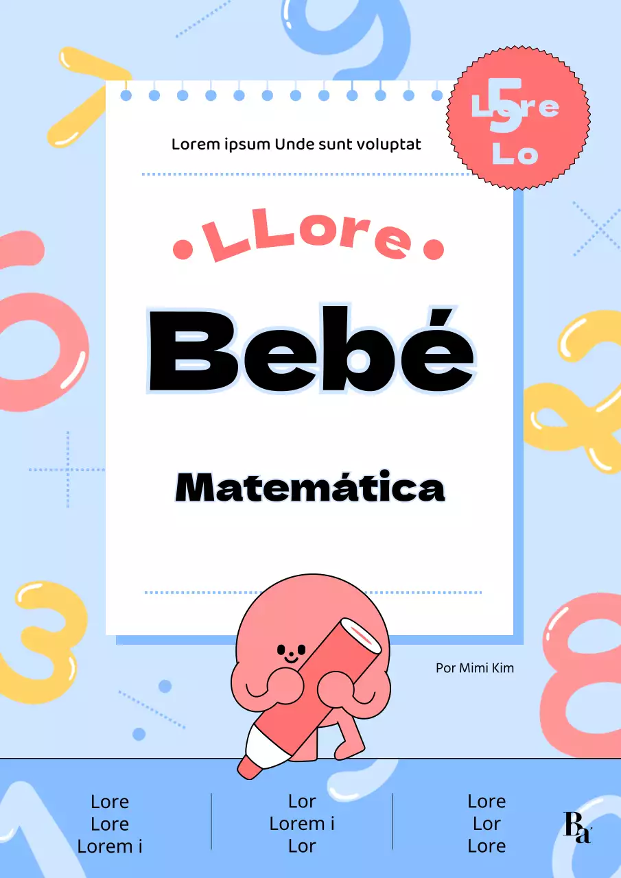 Capa de livro de matemática para bebé em azul claro e cor-de-rosa