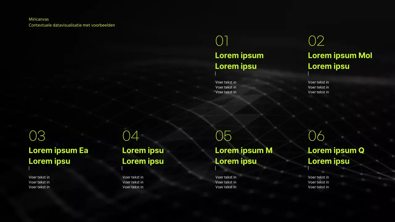 Infografische bedrijfspresentatie met zwart en chartreuse kleurverloop