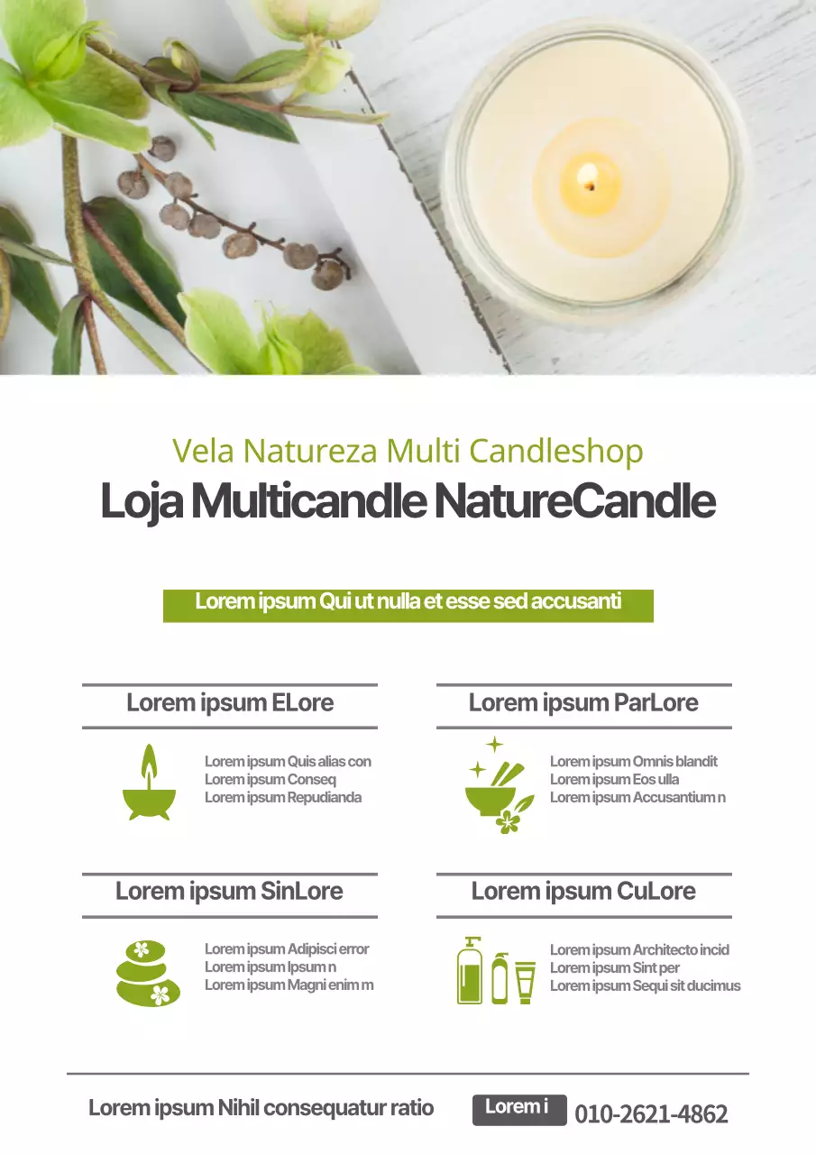 Promover uma aula de fabrico de velas de conceito limpo com uma fotografia de uma vela verde e calmante