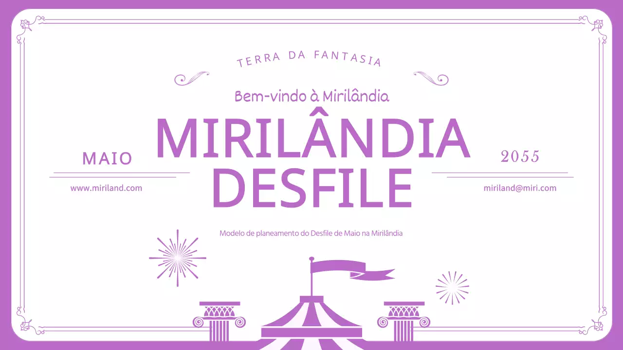 Plano de desfile de parque de diversões roxo e com enquadramento limpo
