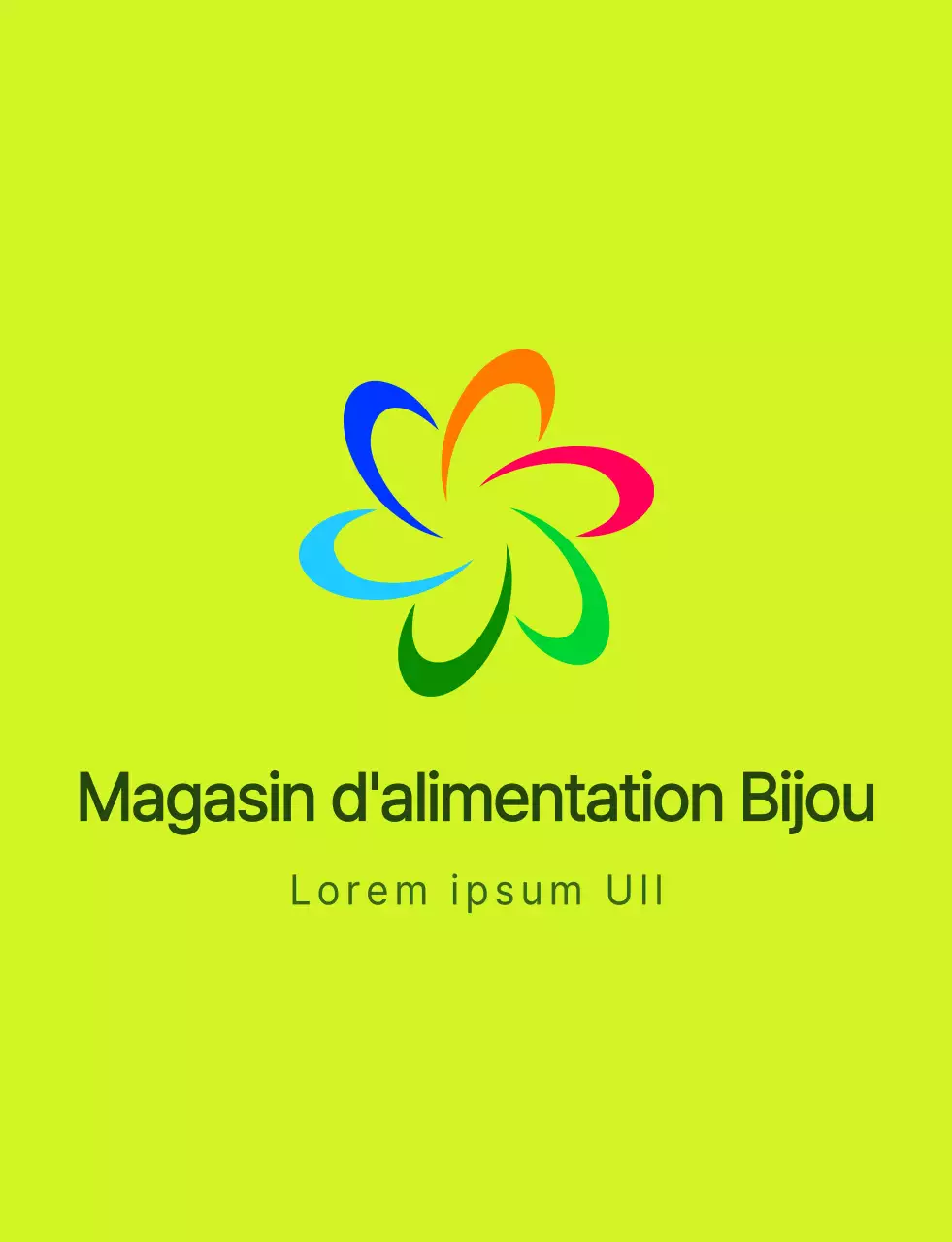 Logo moderne avec symbole et logo texte combinés à un schéma de couleurs chartreuse et coloré pour les employés d'un magasin d'alimentation local.