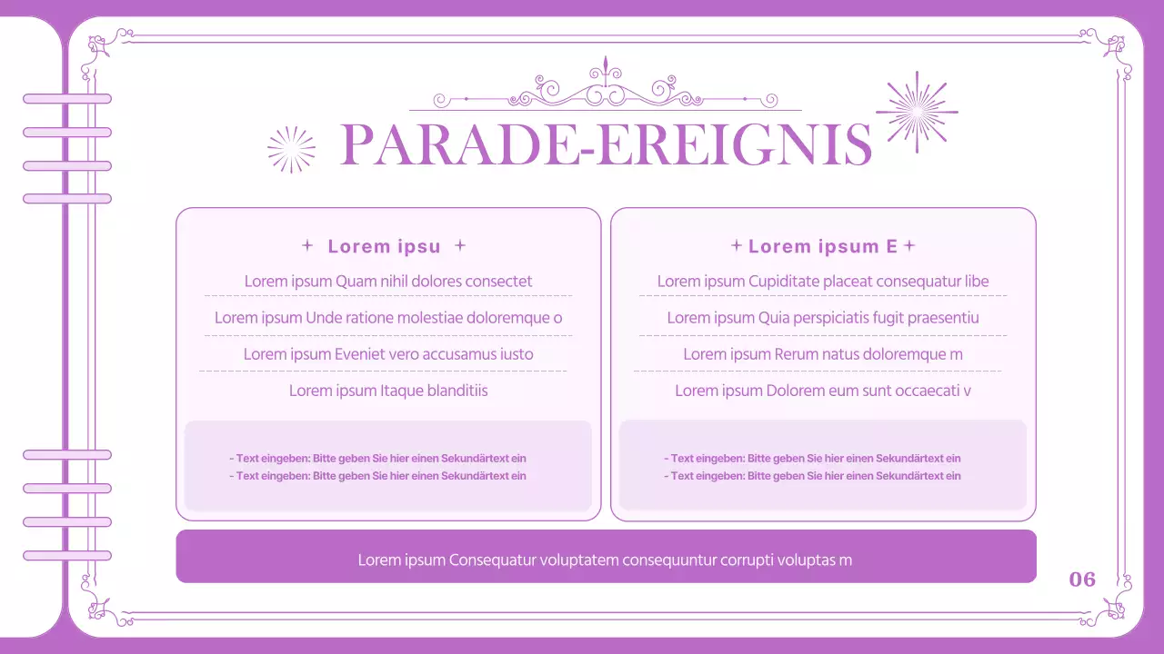 Lila, sauber gerahmter Vergnügungspark-Paradeplan