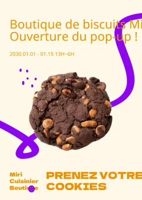 Le pop-up Cookie Shop ouvre ses portes avec un concept de dessin au trait dans des couleurs jaunes et violettes contrastées.