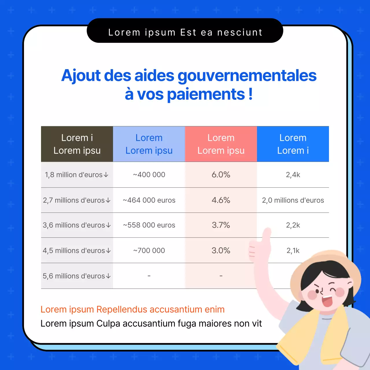 Matériel promotionnel illustré en bleu et blanc pour les comptes jeunes adultes