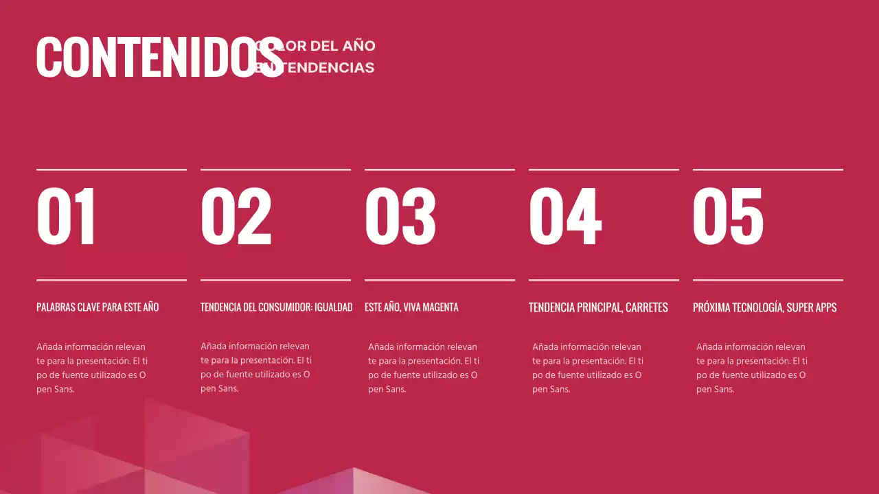 Plan sencillo de previsión de tendencias de color magenta y rosa para este año