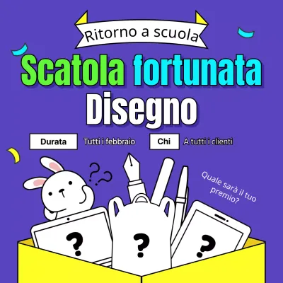 Evento lotteria con scatola portafortuna e concetto di premio blu neon