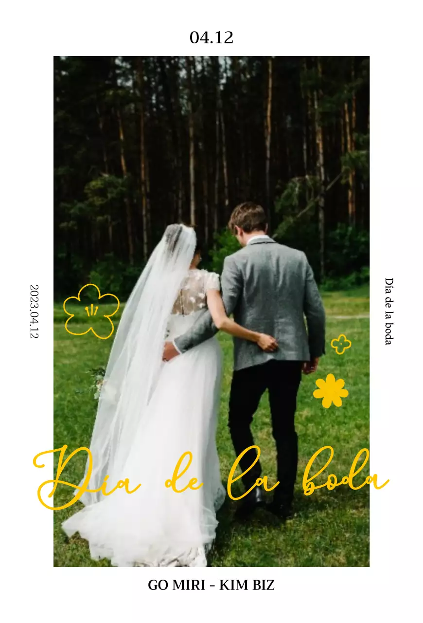 Ilustración floral primaveral concepto invitación de boda en chartreuse y amarillo