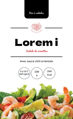 Étiquette alimentaire pour salade, noire et rouge, avec photo