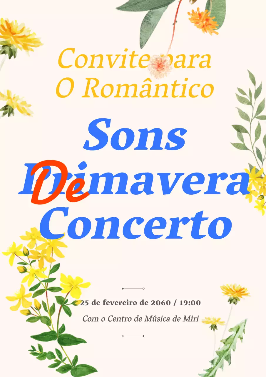 Concerto de primavera com destaque para o texto amarelo e limpo