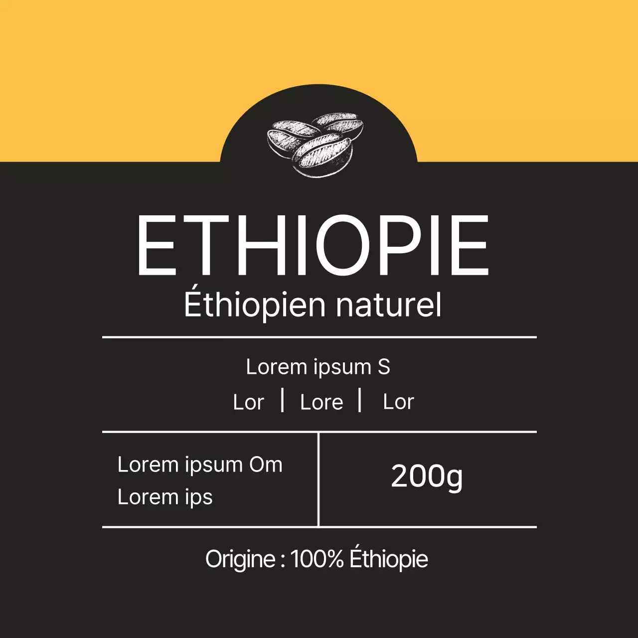 Étiquette illustrée jaune pour haricots de café