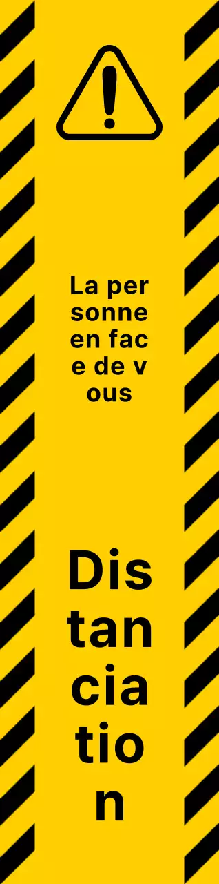 Combinaison simple et propre d'icônes et de textes en jaune et noir Avertissements "Gardez vos distances