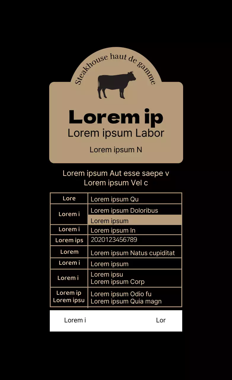 Étiquette alimentaire beige illustrée pour le bœuf coréen